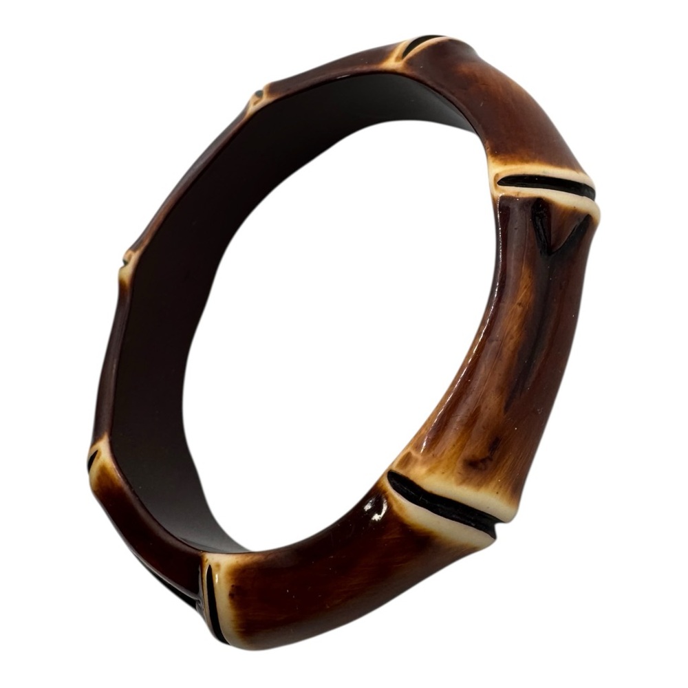Vintage Carved Faux Tortoiseshell‎ Bangle Bracelet 2.75” Inner